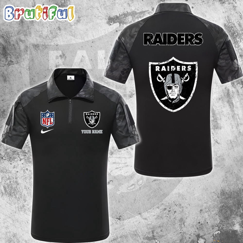 Sportswearmerch Las Vegas Raiders NFL Personalized Zip Polo Shirt For Fan