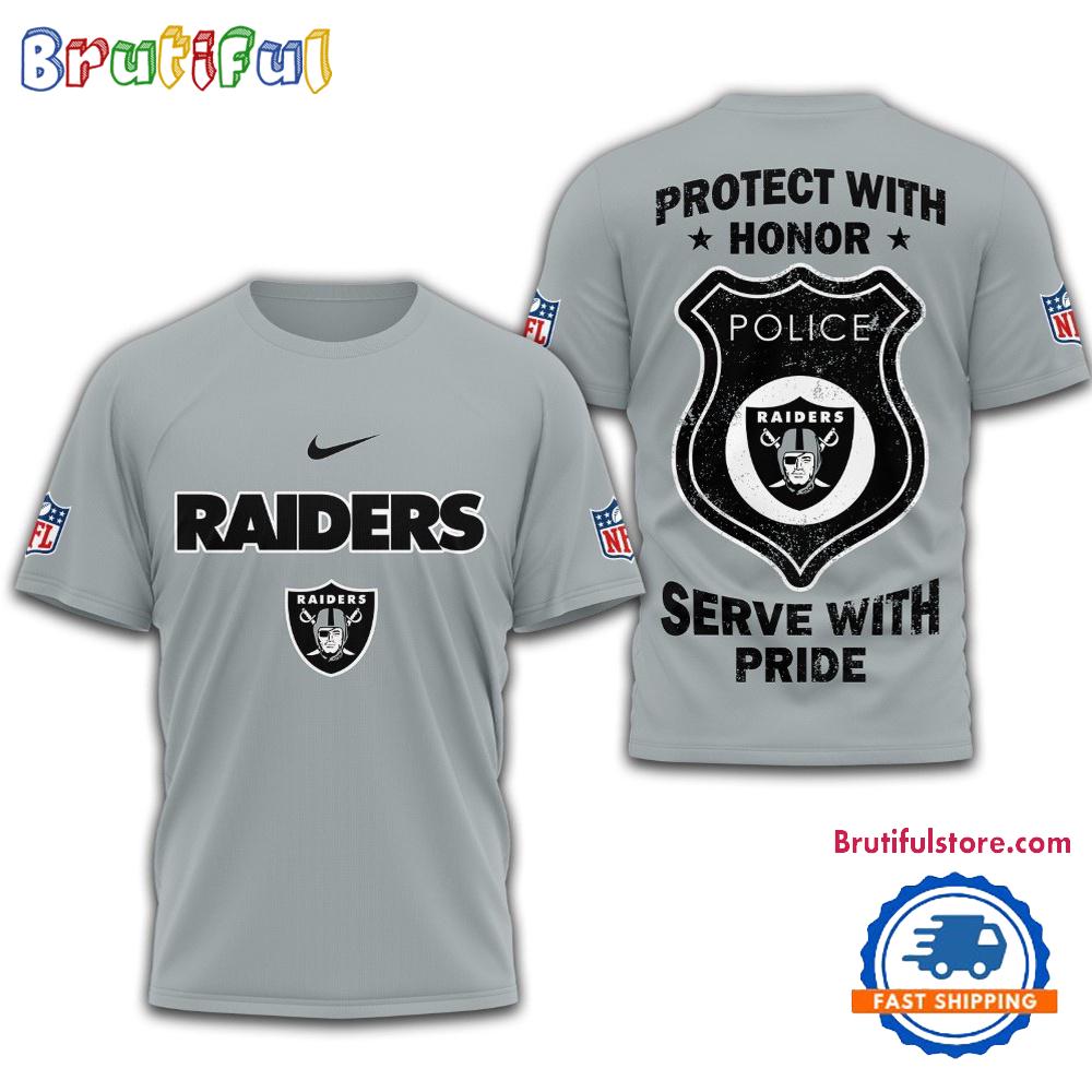 Sportswearmerch Las Vegas Raiders NFL Protech With Honor Police Serve T-Shirt For Fan