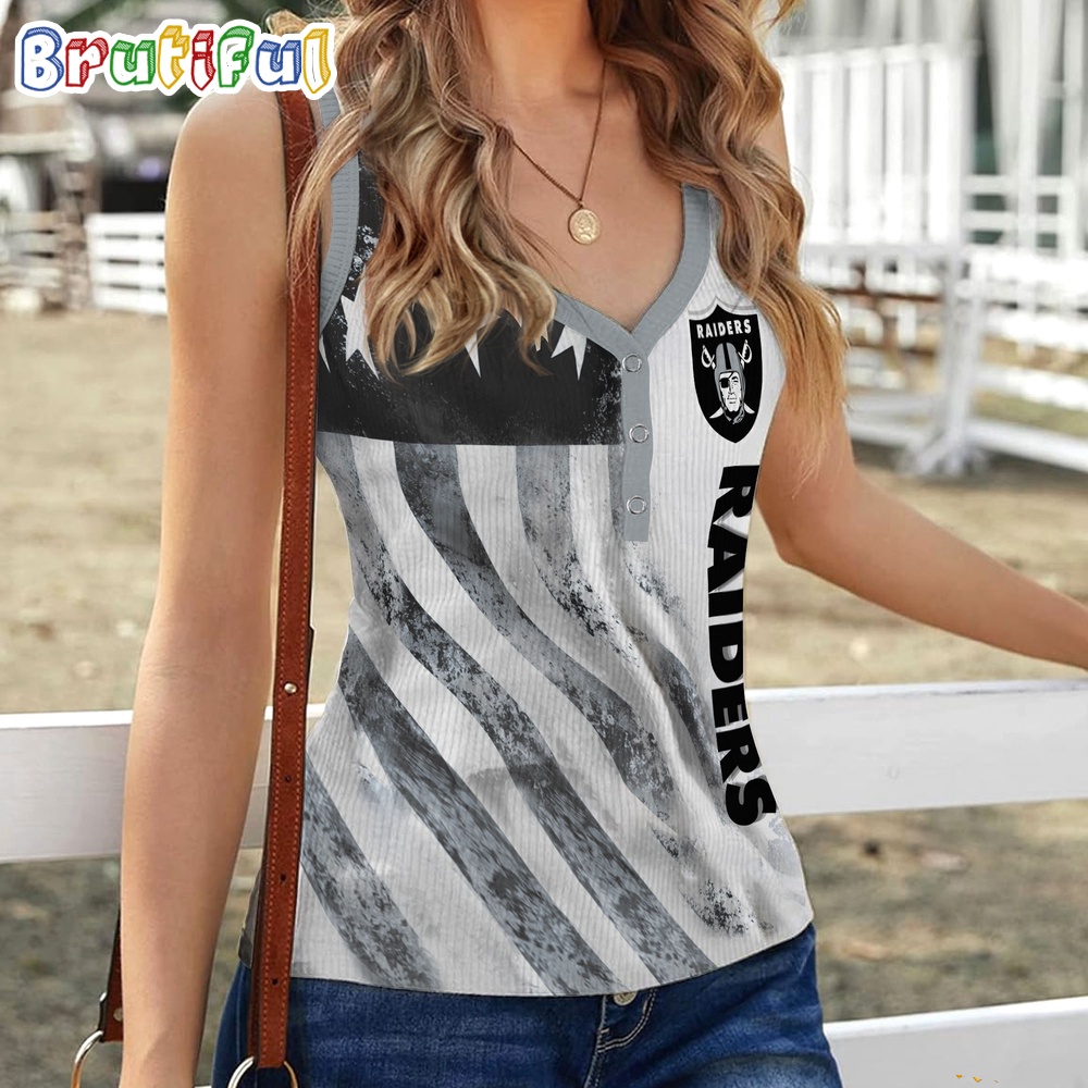 Sportswearmerch Las Vegas Raiders NFL Women's V-Neck Ribbed Tank Top For Fan