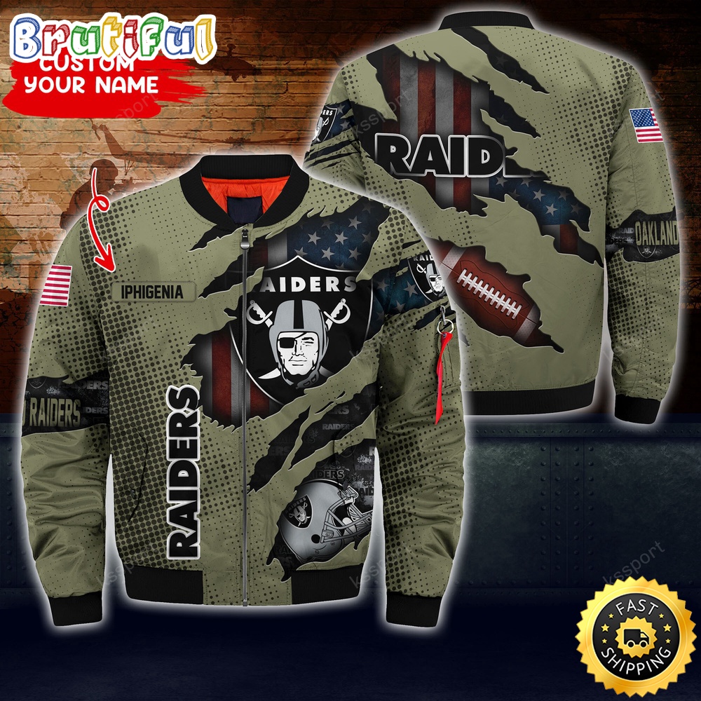 Sportswearmerch Las Vegas Raiders NFL x Iconic Bomber Look Personalized Bomber Jacket For Fan