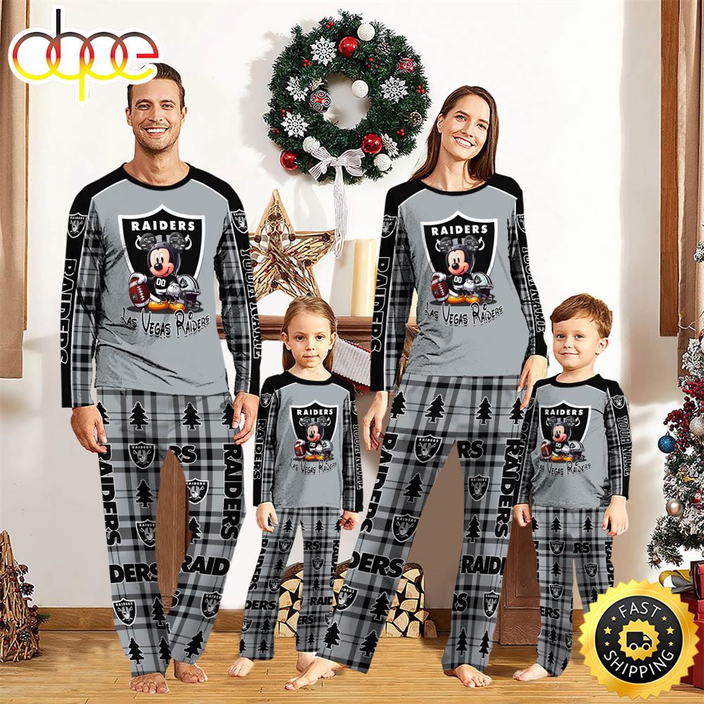 Sportswearmerch Las Vegas Raiders NFL x Mickey Mouse Personalized Pajamas Family For Fan