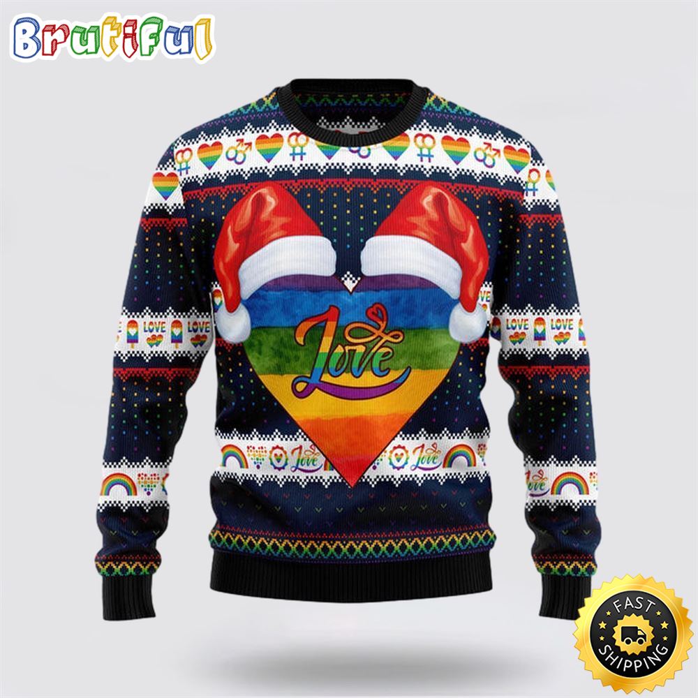 Sportswearmerch LGBT Heart Personalized Christmas Sweater For Fan