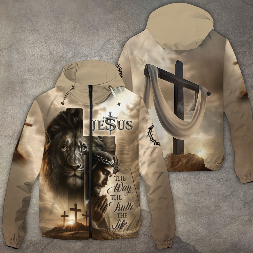 Sportswearmerch Lion Cross Resurrection Christian Windbreaker Jacket For Fan