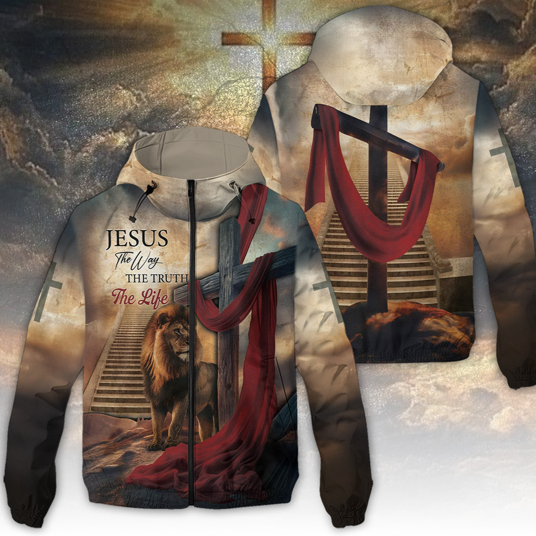 Sportswearmerch Lion Cross Resurrection Christian Windbreaker Jacket For Fan