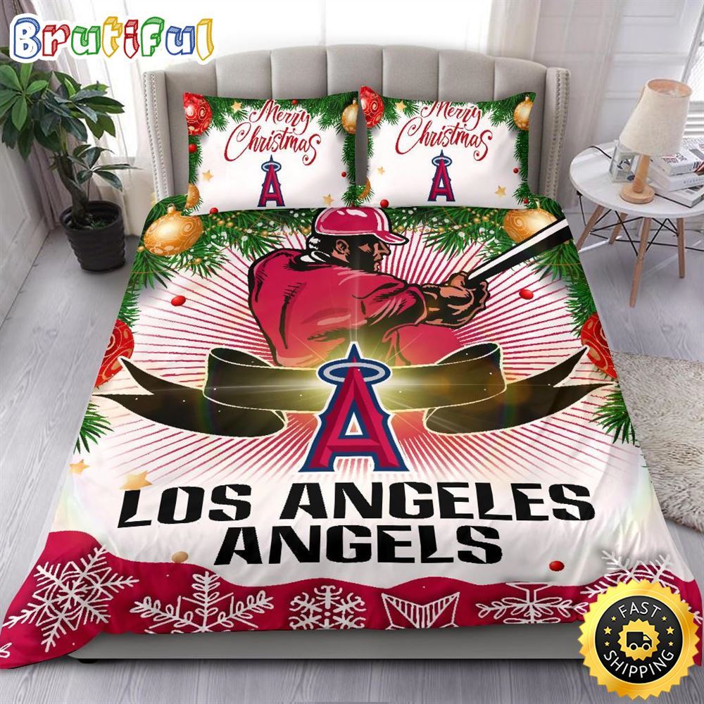 Sportswearmerch Los Angeles Angels MLB Christmas Bedding Sets Merry For Fan