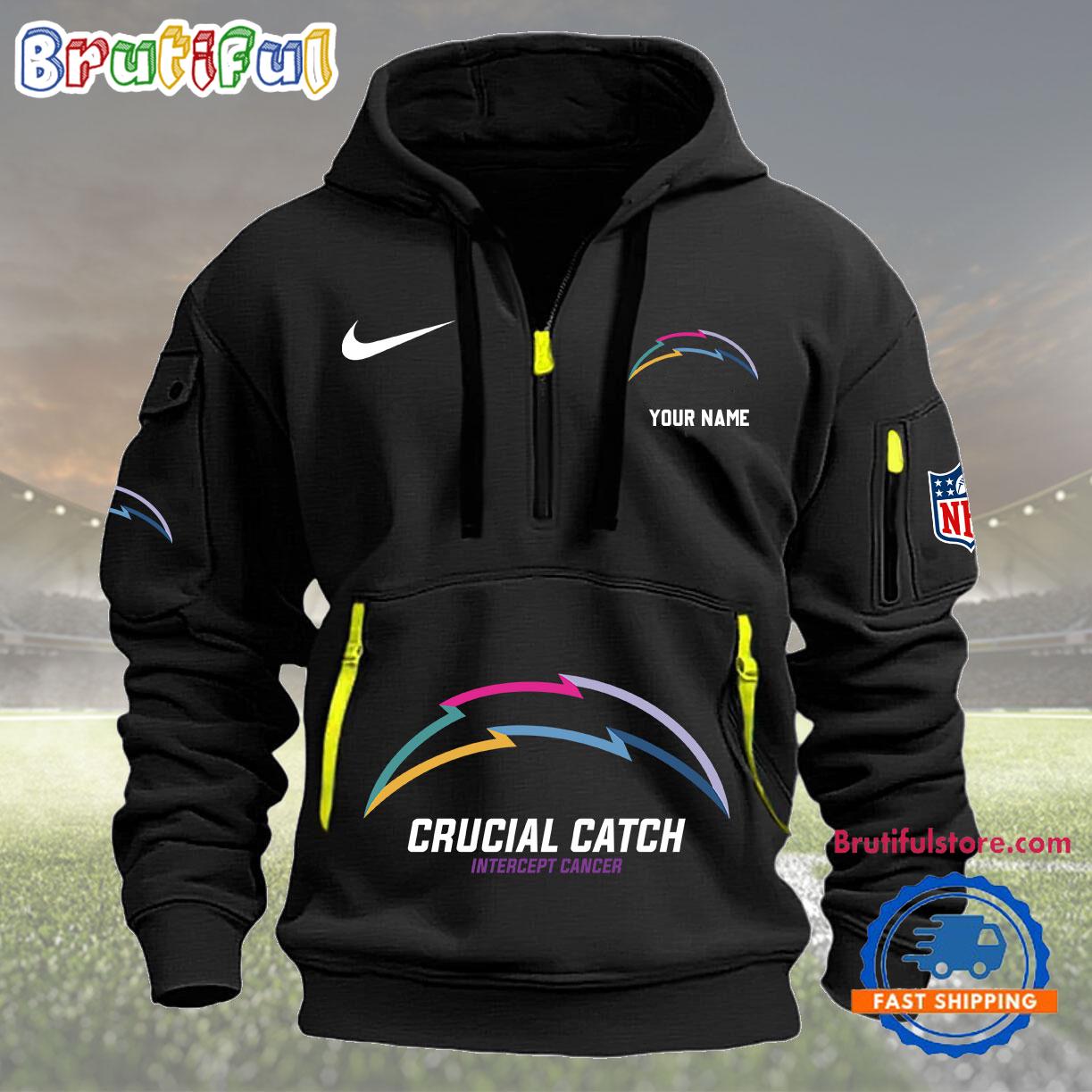 Sportswearmerch Los Angeles Chargers NFL 2024 Crucial Catch Half Zip Hoodie For Fan