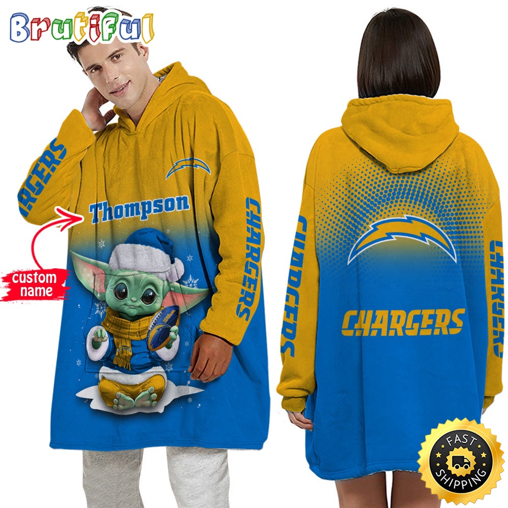 Sportswearmerch Los Angeles Chargers NFL Baby Yoda Lover Personalized Blaket Hoodie For Fan