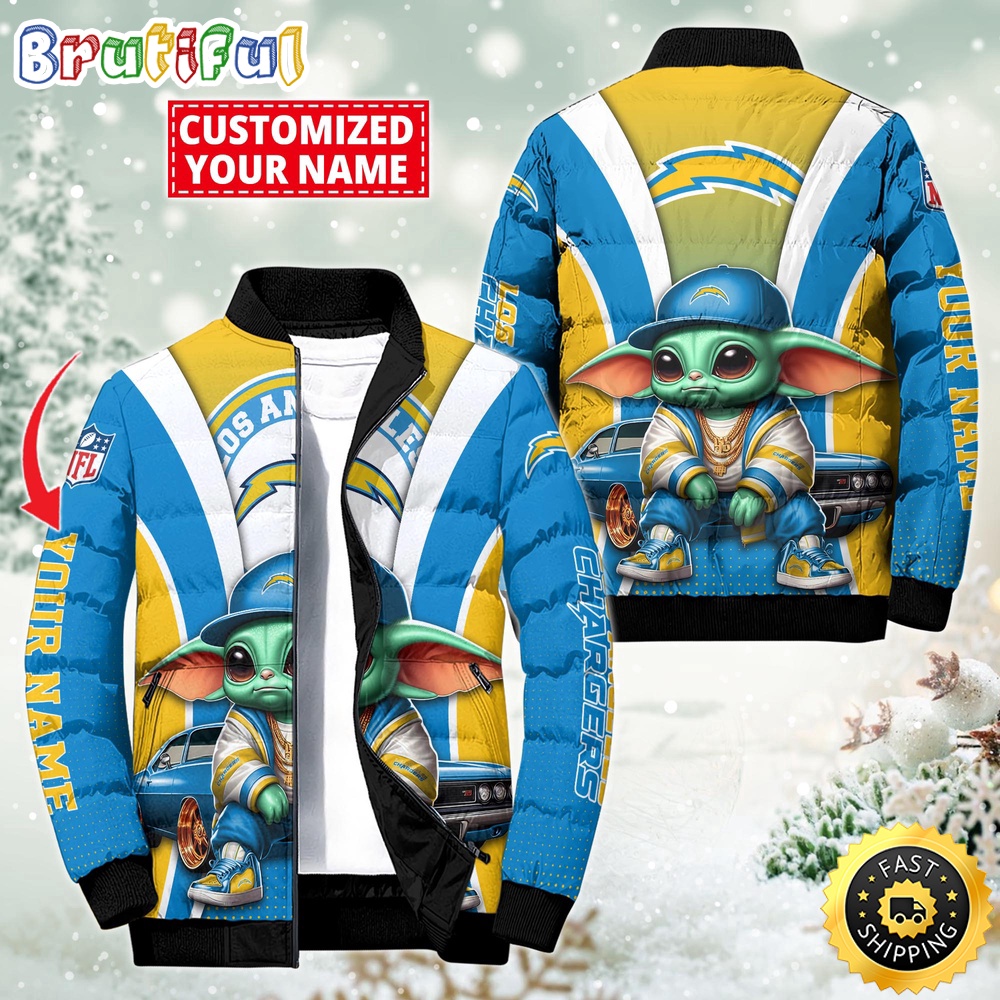 Sportswearmerch Los Angeles Chargers NFL Baby Yoda Puffer Jacket For Fan