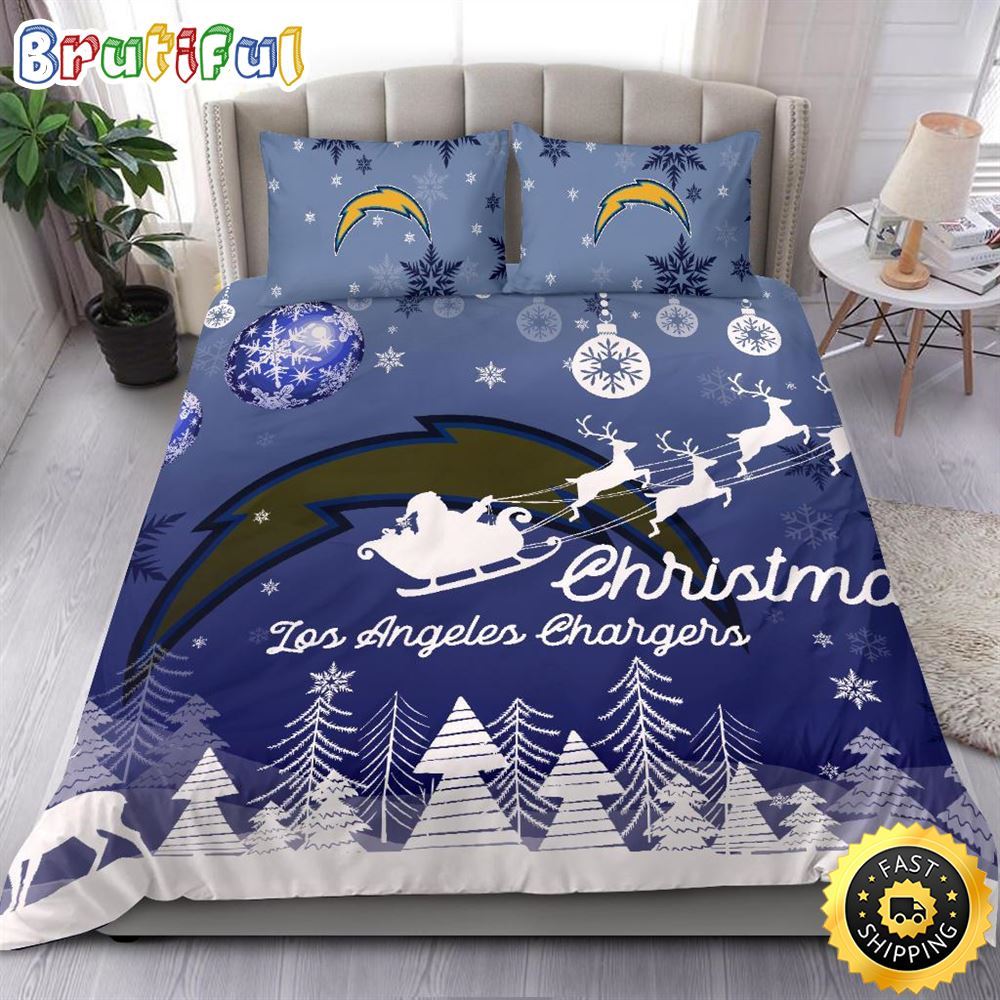 Sportswearmerch Los Angeles Chargers NFL Christmas Bedding Sets For Fan