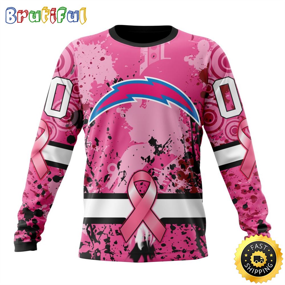 Sportswearmerch Los Angeles Chargers NFL Crewneck Breast Cancer Personalized Sweater For Fan