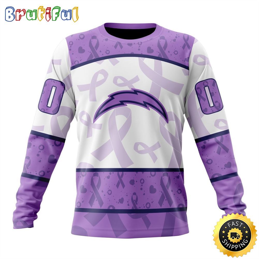 Sportswearmerch Los Angeles Chargers NFL Crewneck Lavender Fights Cancer Personalized Sweater For Fan