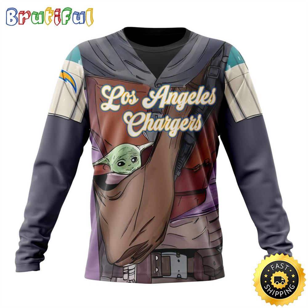 Sportswearmerch Los Angeles Chargers NFL Crewneck Mandalorian And Baby Yoda Personalized Sweater For Fan