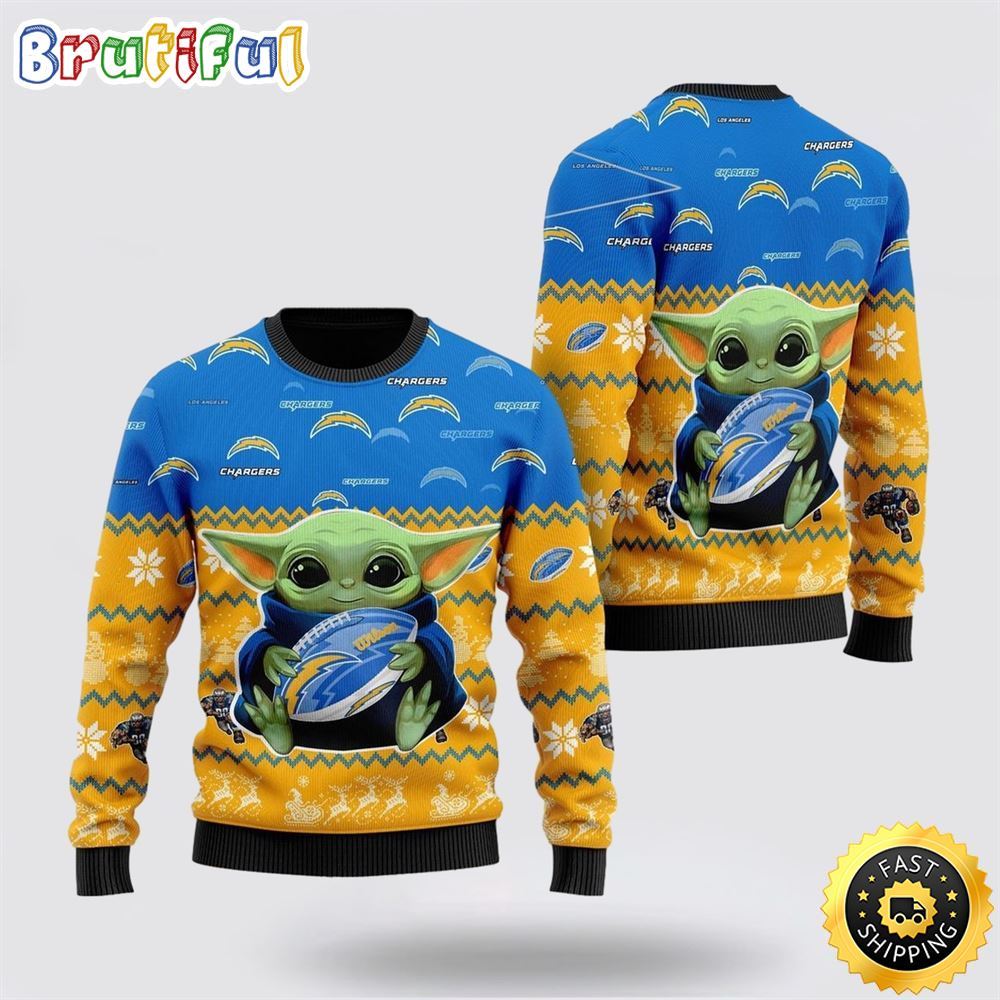 Sportswearmerch Los Angeles Chargers NFL Cute Baby Yoda Personalized Christmas Sweater For Fan
