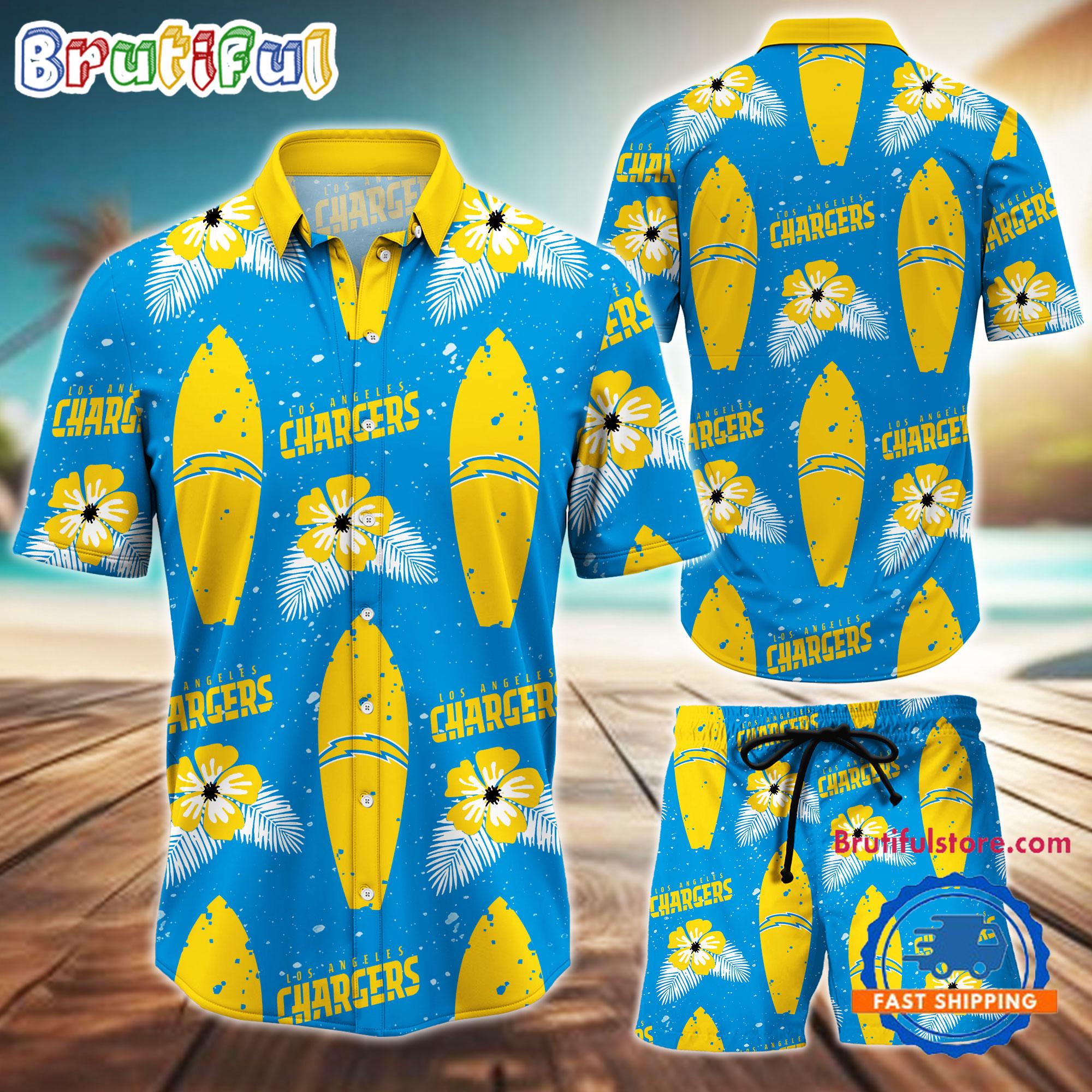 Sportswearmerch Los Angeles Chargers NFL Flower Pattern Personalized Set Short Set For Fan
