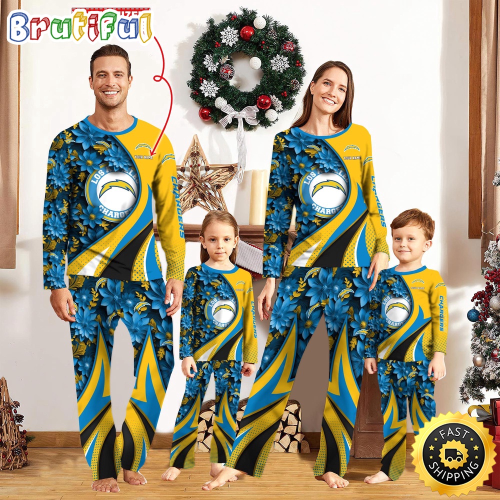 Sportswearmerch Los Angeles Chargers NFL Flower Personalized Pajamas Family For Fan