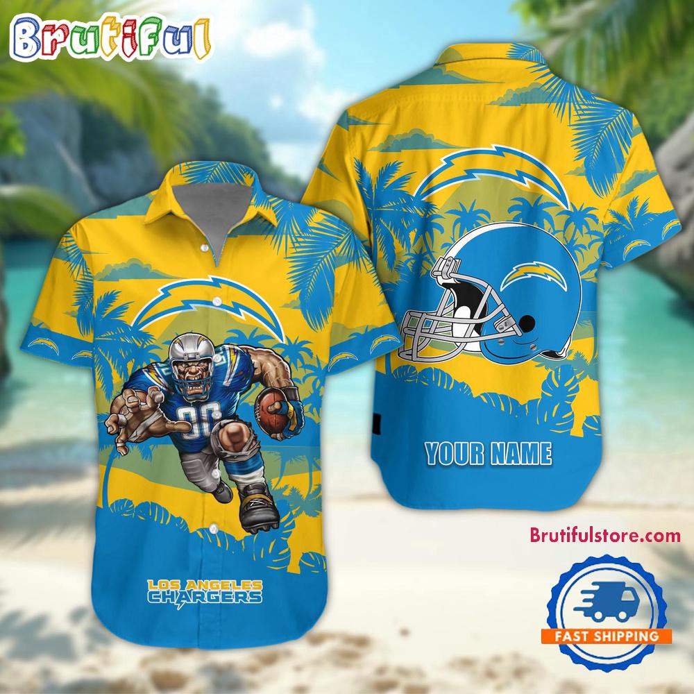 Sportswearmerch Los Angeles Chargers NFL Football Mascot Summer Personalized Hawaiian Shirt For Fan