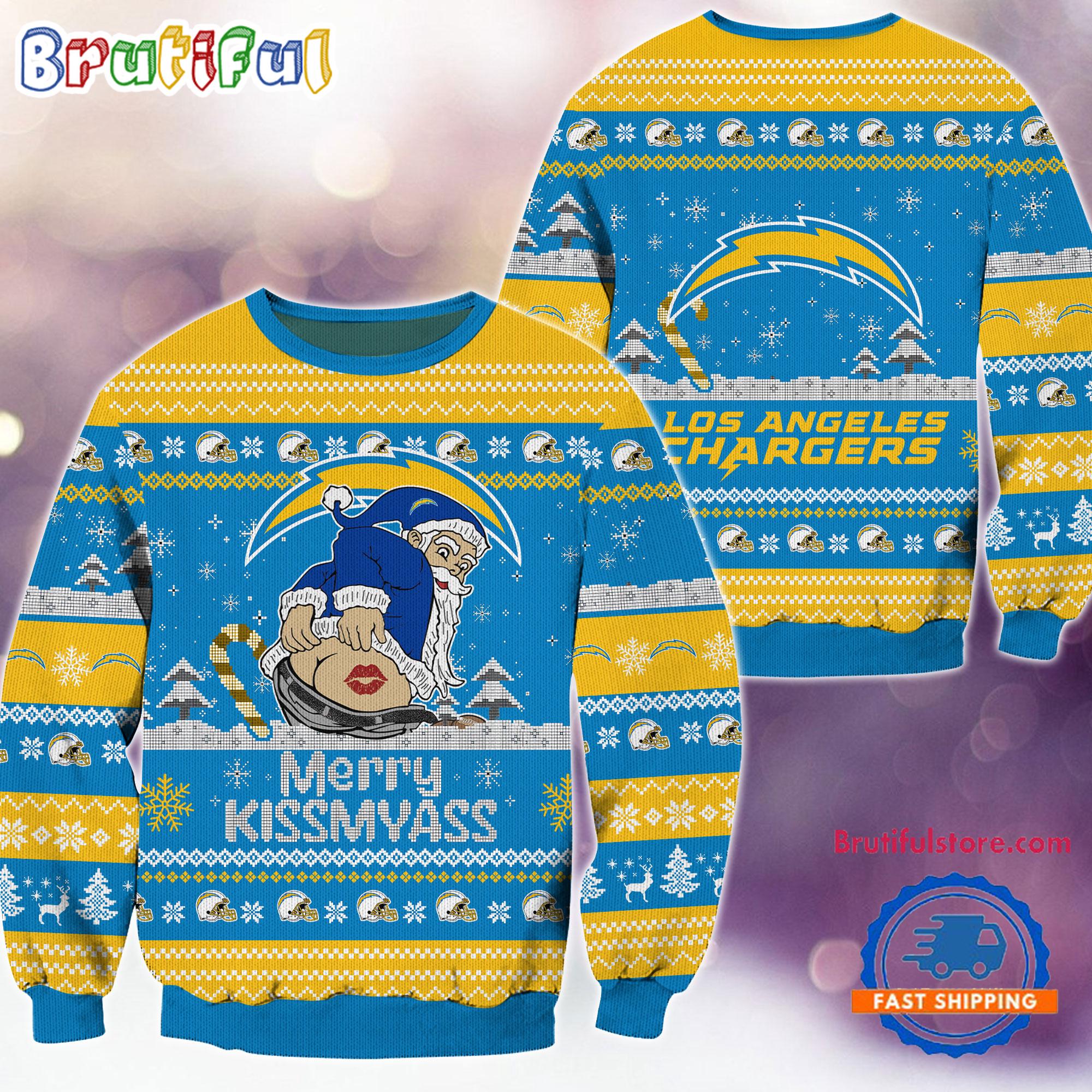 Sportswearmerch Los Angeles Chargers NFL Funny Santa Claus Christmas Sweater For Fan