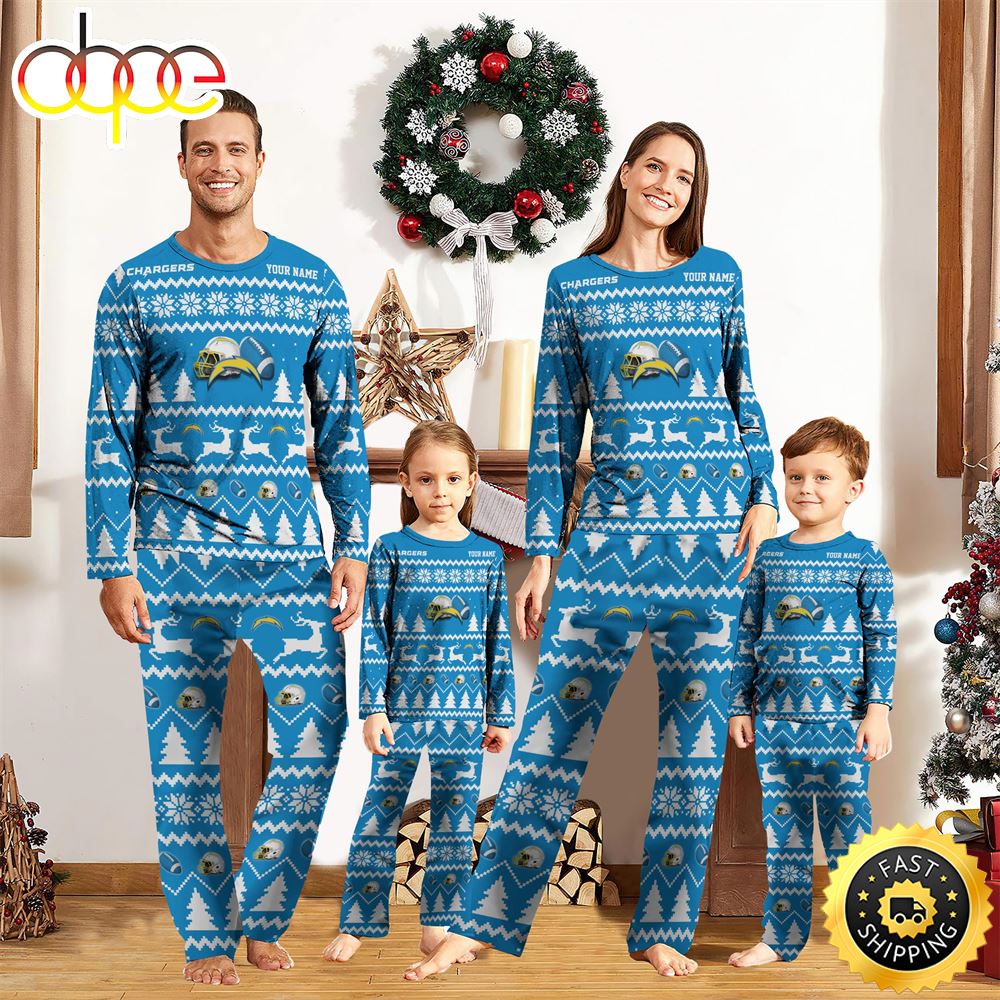 Sportswearmerch Los Angeles Chargers NFL Personalized Pajamas Family For Fan