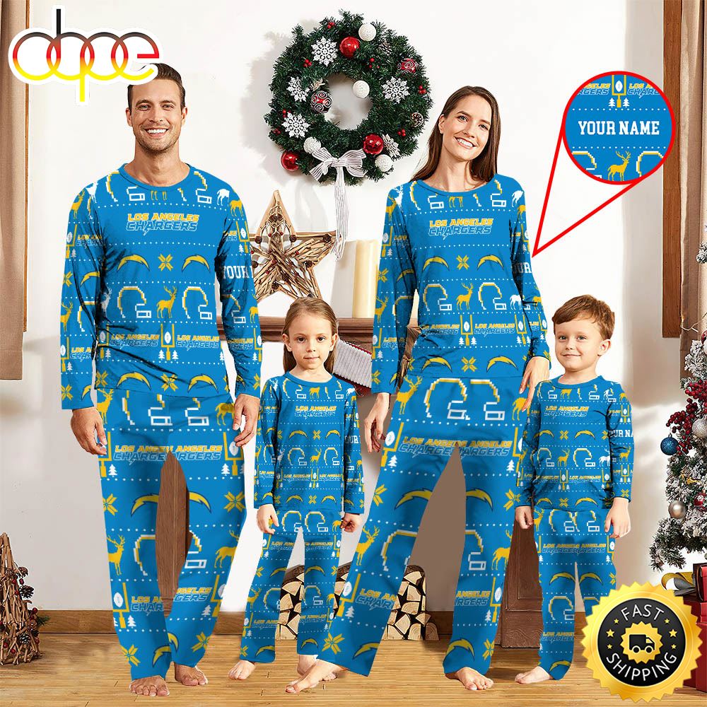 Sportswearmerch Los Angeles Chargers NFL Personalized Pajamas Family For Fan