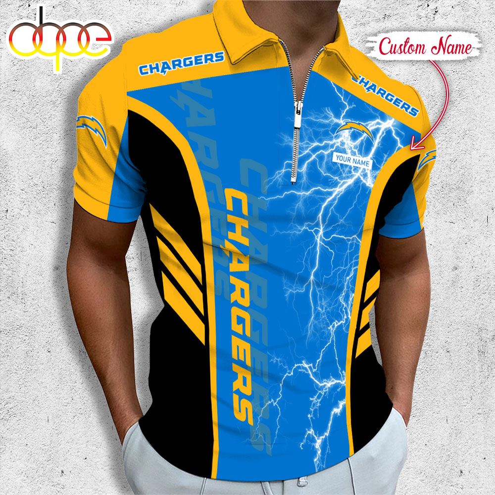 Sportswearmerch Los Angeles Chargers NFL Personalized Zip Polo Shirt For Fan