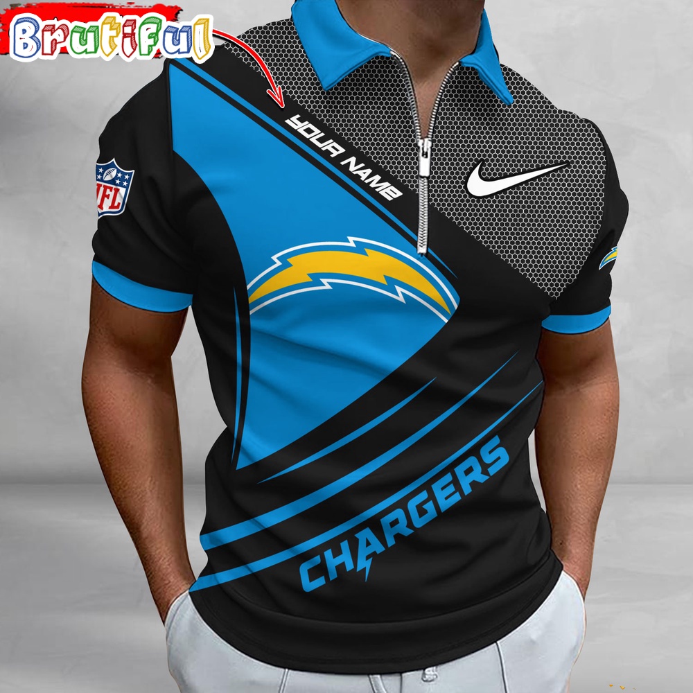 Sportswearmerch Los Angeles Chargers NFL Personalized Zip Polo Shirt For Fan