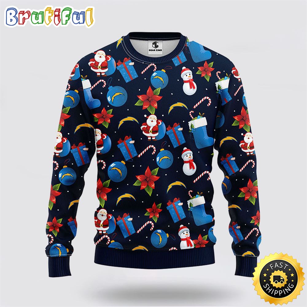 Sportswearmerch Los Angeles Chargers NFL Santa Claus Snowman Ugly Christmas Sweater For Fan