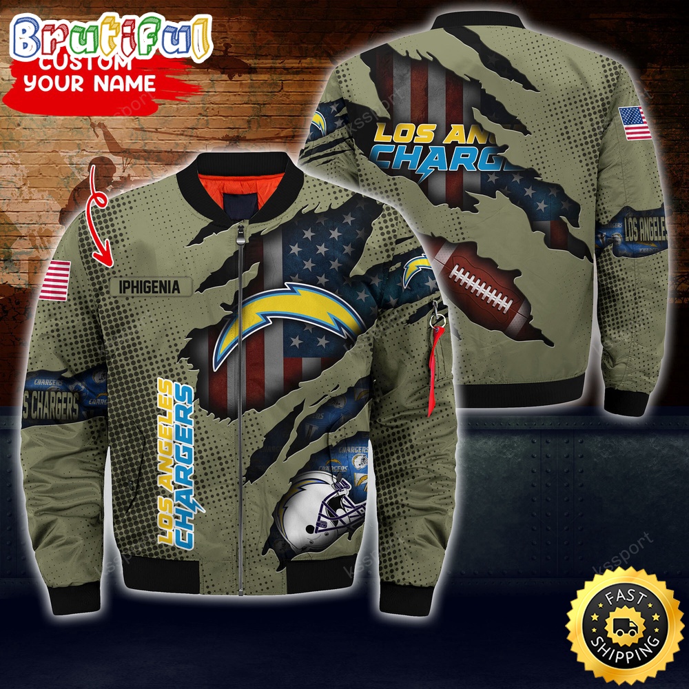 Sportswearmerch Los Angeles Chargers NFL x Iconic Bomber Look Personalized Bomber Jacket For Fan