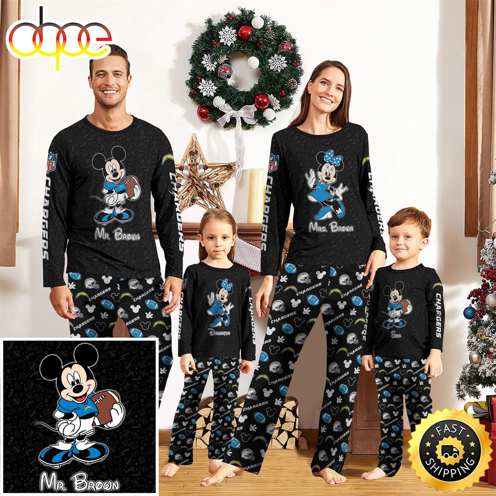 Sportswearmerch Los Angeles Chargers NFL x Mickey Mouse Personalized Pajamas Family For Fan