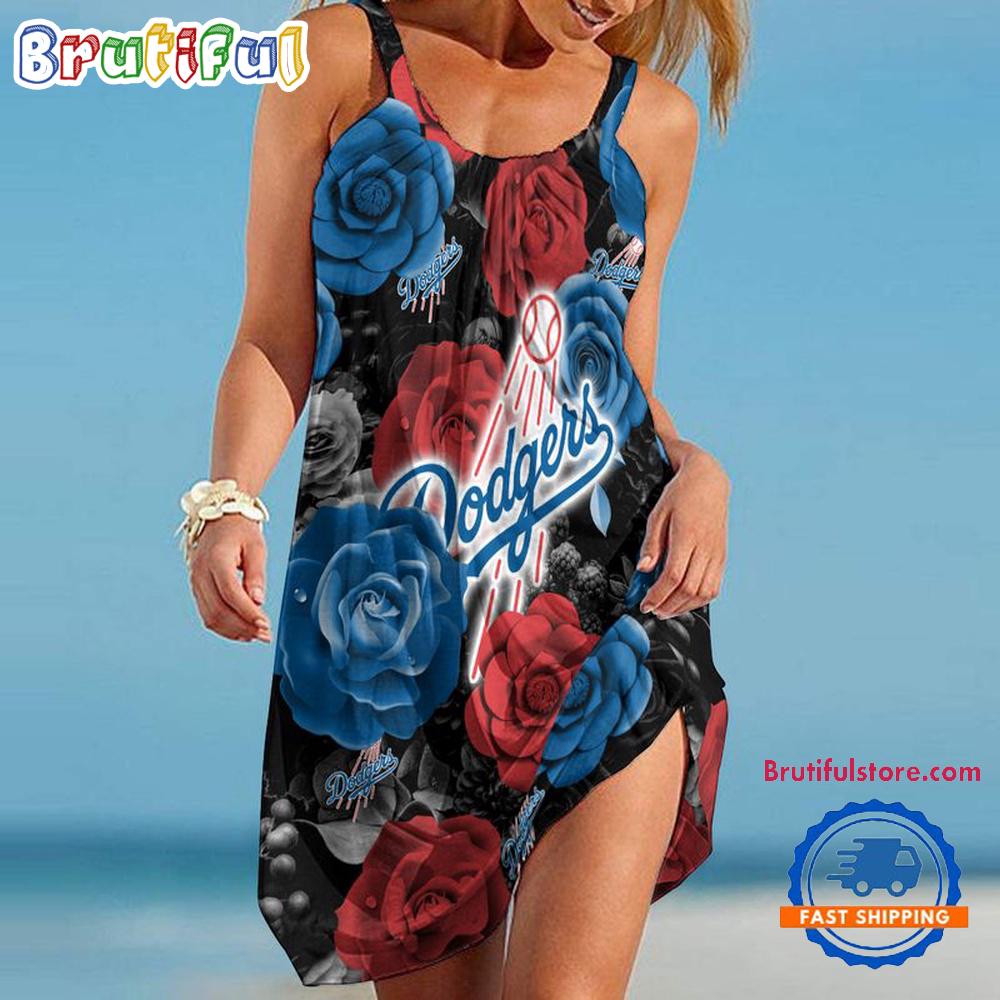 Sportswearmerch Los Angeles Dodgers MLB Flower Women’s Summer Beach Dress For Fan