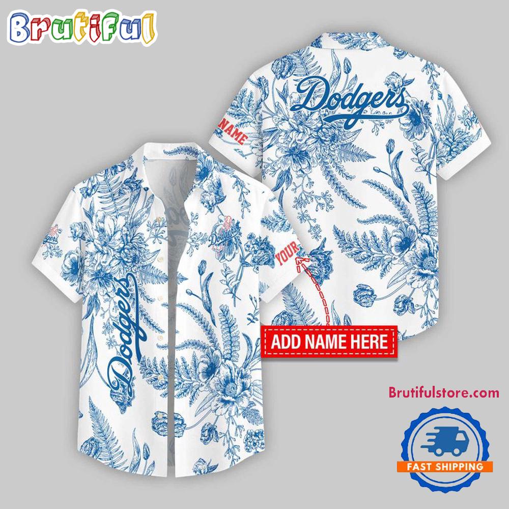 Sportswearmerch Los Angeles Dodgers MLB Leaf Flower Pattern Personalized Personalized Hawaiian Shirt For Fan