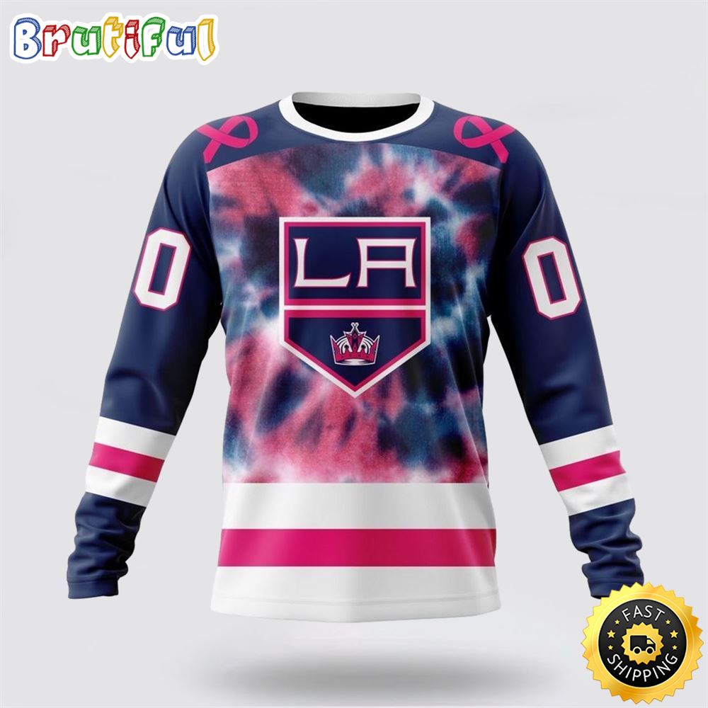 Sportswearmerch Los Angeles Kings NHL Crewneck Pink October Fight Breast Cancer Personalized Sweater For Fan