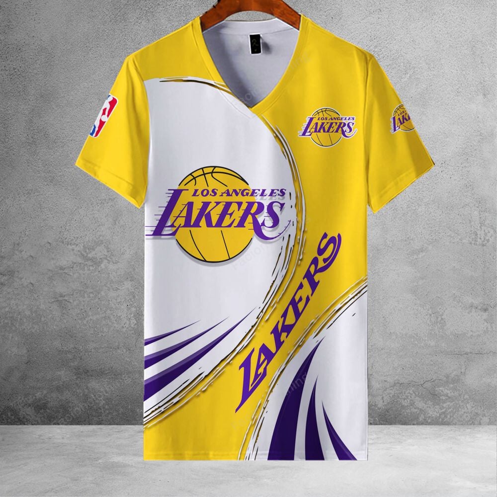 Sportswearmerch Los Angeles Lakers NBA Personalized V-neck Women T-shirt For Fan