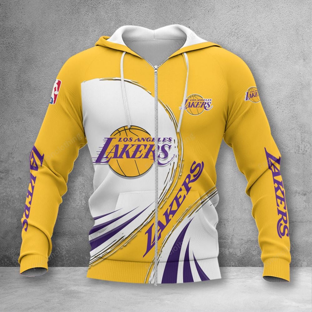 Sportswearmerch Los Angeles Lakers NBA Personalized Zip Hoodie For Fan