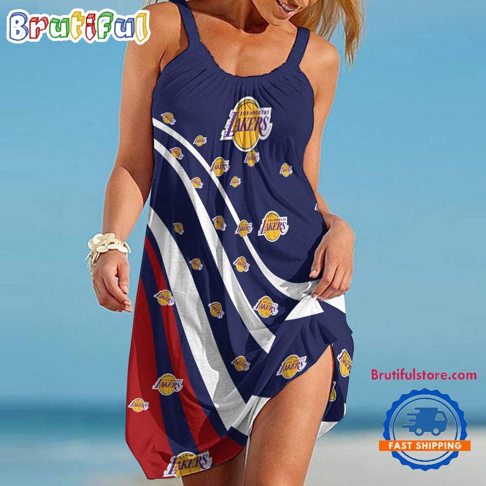Sportswearmerch Los Angeles Lakers NBA USA Independence Day Women's Summer Beach Dress For Fan