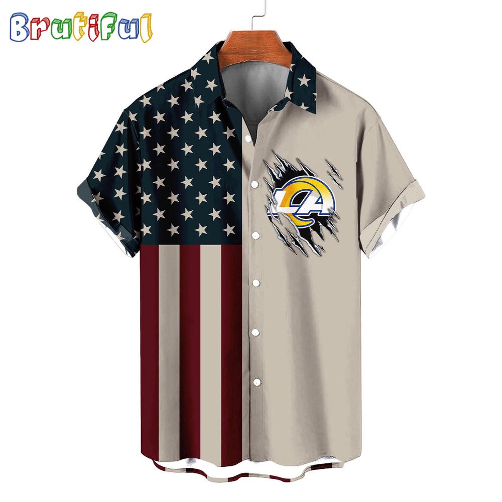 Sportswearmerch Los Angeles Rams NFL American Flag Summer Personalized Hawaiian Shirt For Fan