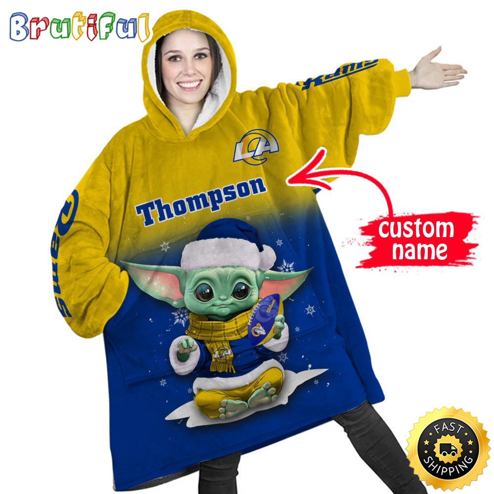 Sportswearmerch Los Angeles Rams NFL Baby Yoda Lover Personalized Blaket Hoodie For Fan
