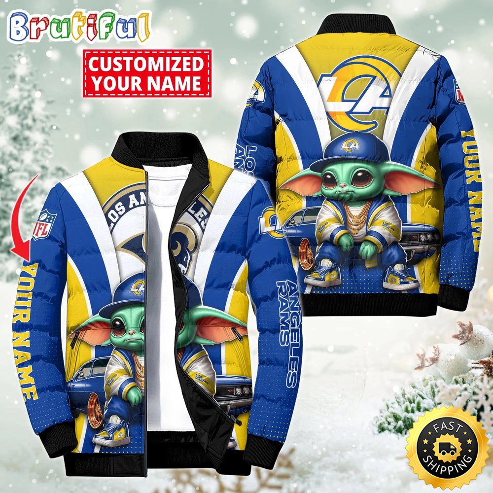 Sportswearmerch Los Angeles Rams NFL Baby Yoda Puffer Jacket For Fan