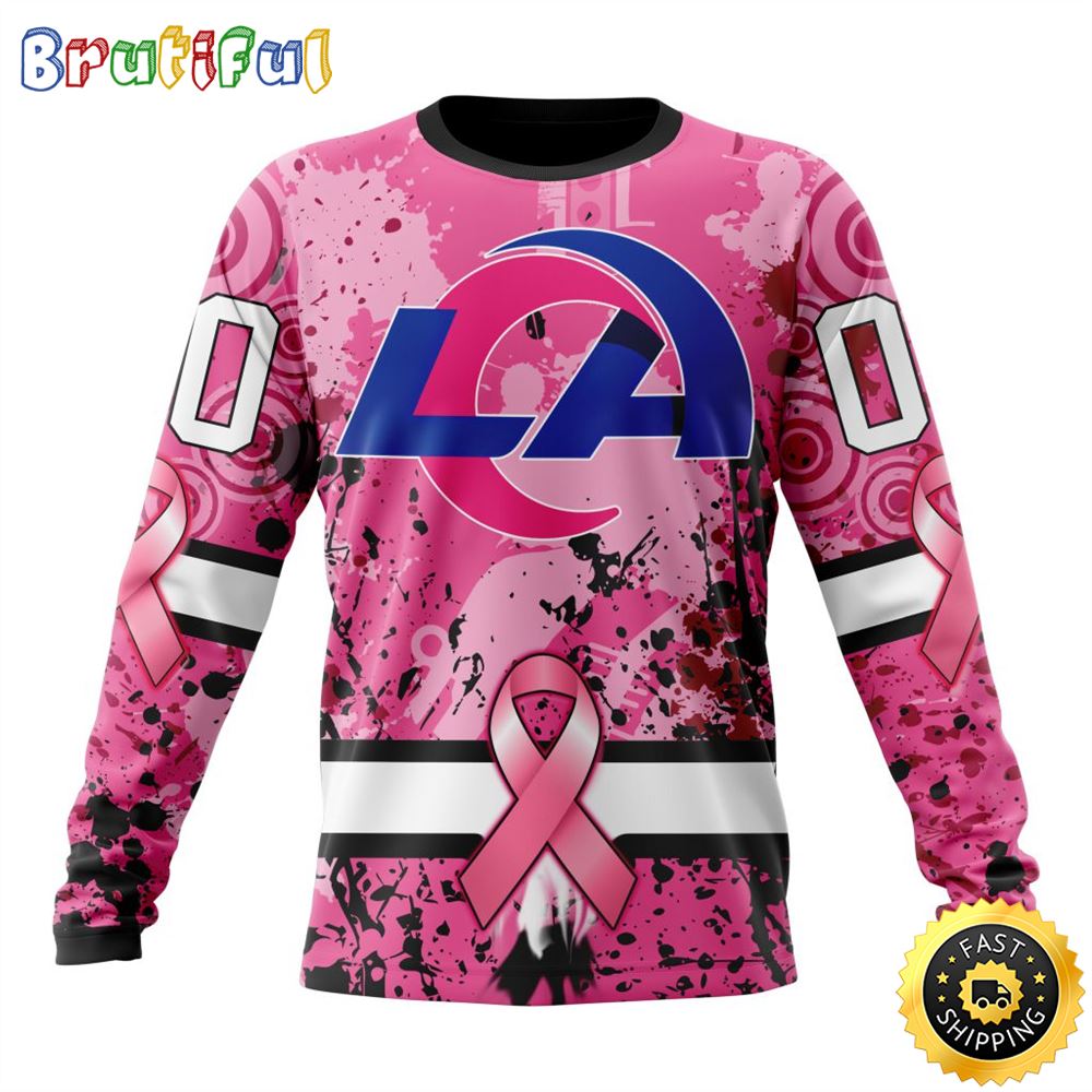 Sportswearmerch Los Angeles Rams NFL Crewneck Breast Cancer Personalized Sweater For Fan