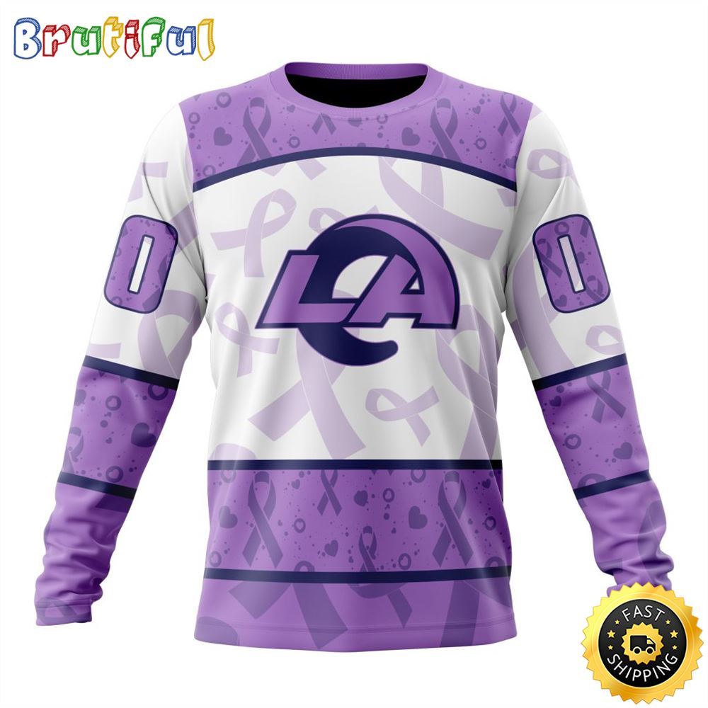 Sportswearmerch Los Angeles Rams NFL Crewneck Lavender Fights Cancer Personalized Sweater For Fan