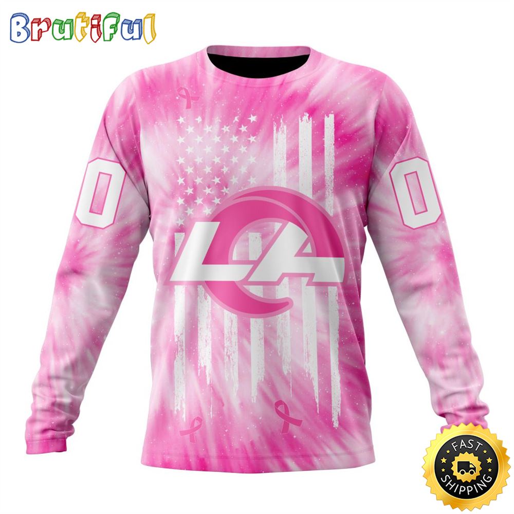 Sportswearmerch Los Angeles Rams NFL Crewneck Pink Tie-Dye Personalized Sweater For Fan