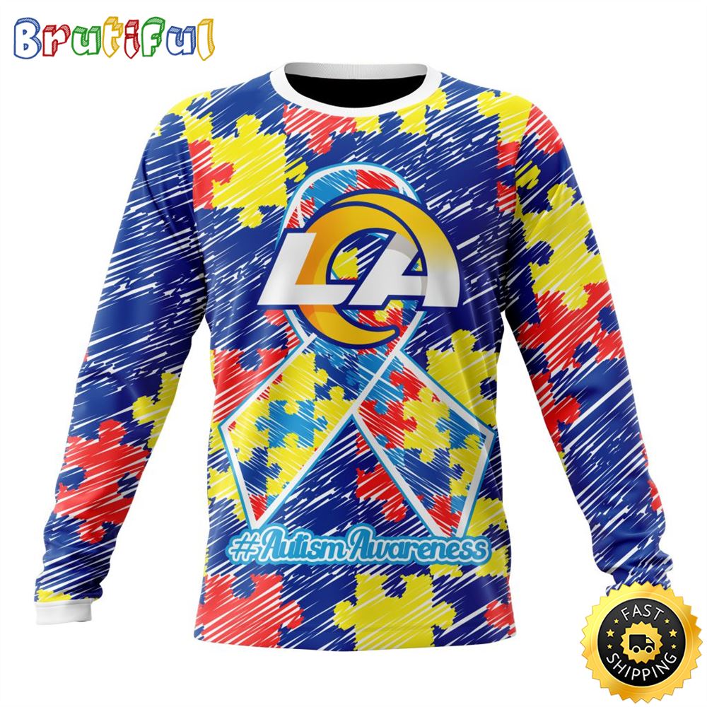 Sportswearmerch Los Angeles Rams NFL Crewneck Puzzle Autism Awareness Personalized Sweater For Fan