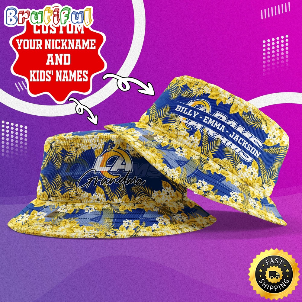 Sportswearmerch Los Angeles Rams NFL Floral Pattern Personalized Bucket Hat For Fan