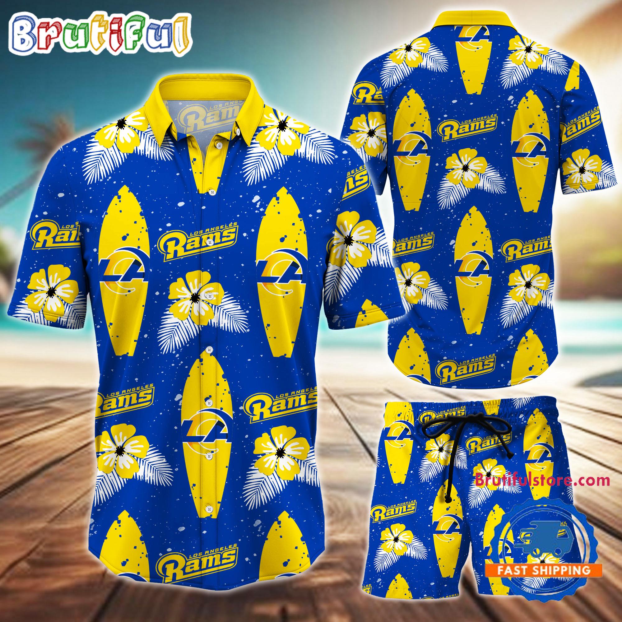 Sportswearmerch Los Angeles Rams NFL Flower Pattern Personalized Set Short Set For Fan