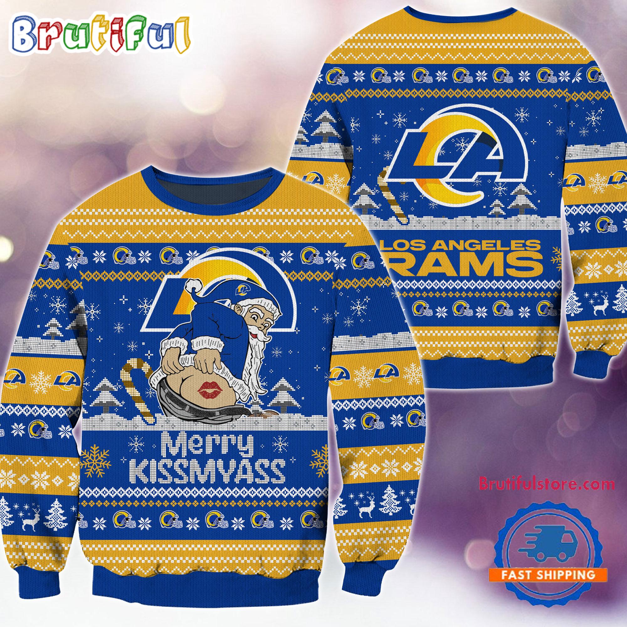 Sportswearmerch Los Angeles Rams NFL Funny Santa Claus Christmas Sweater For Fan