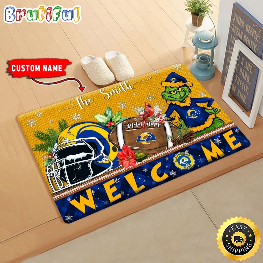 Sportswearmerch Los Angeles Rams NFL Grinch Christmas Doormat For Fan