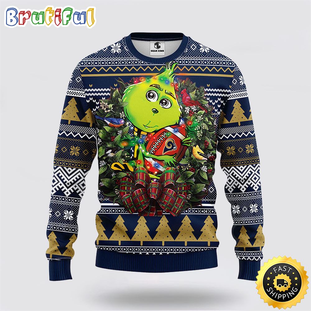 Sportswearmerch Los Angeles Rams NFL Grinch Hug Ugly Christmas Sweater For Fan