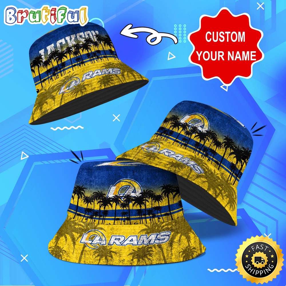 Sportswearmerch Los Angeles Rams NFL Palm Tree Personalized Bucket Hat For Fan