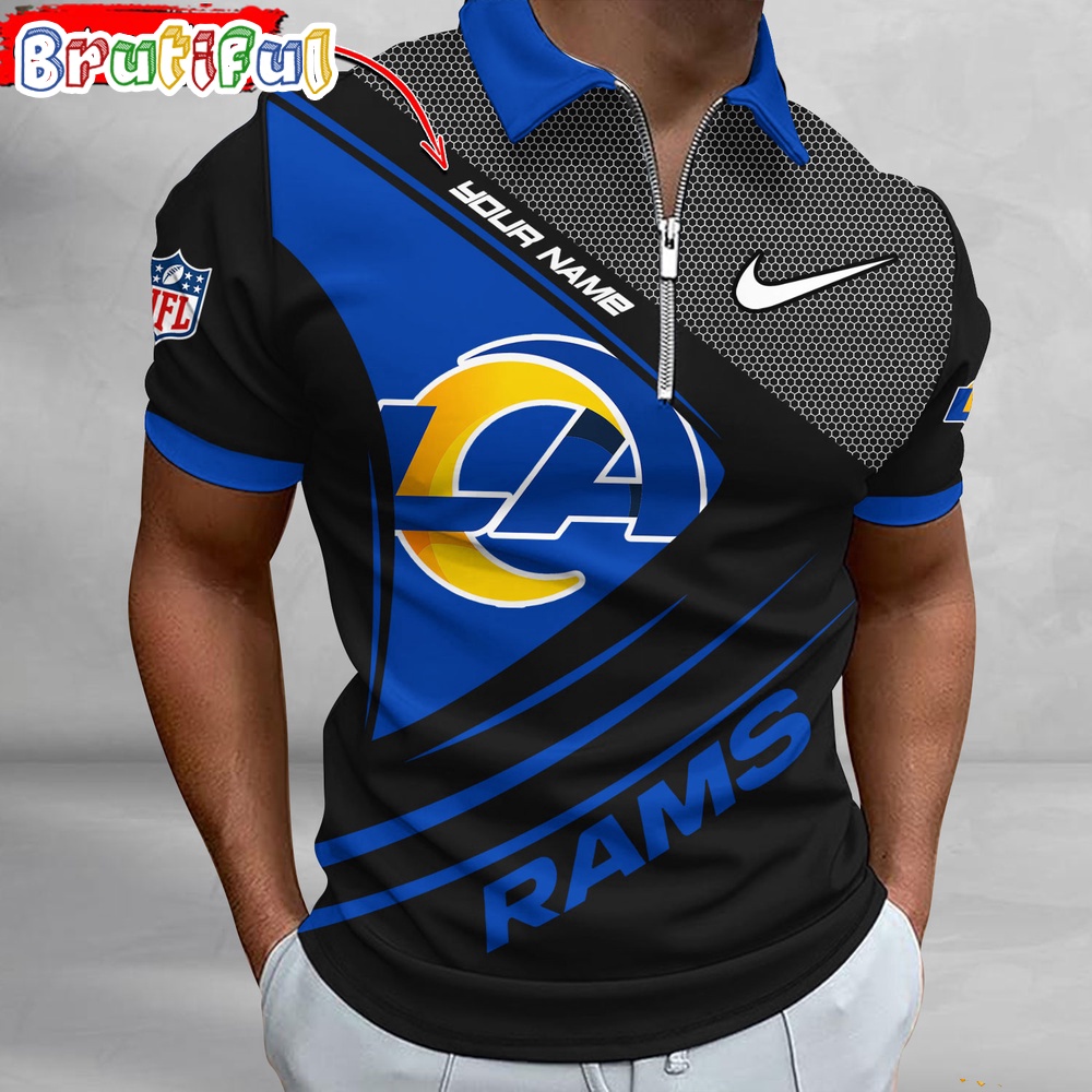 Sportswearmerch Los Angeles Rams NFL Personalized Zip Polo Shirt For Fan