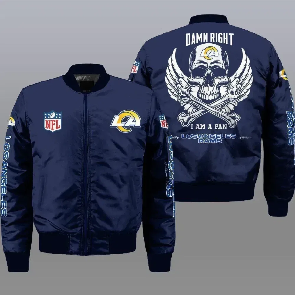 Sportswearmerch Los Angeles Rams NFL Wings Skull Pattern Bomber Jacket For Fan