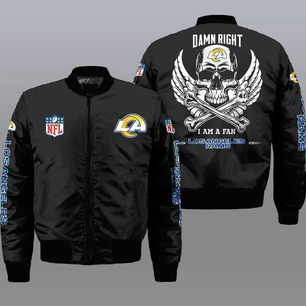 Sportswearmerch Los Angeles Rams NFL Wings Skull Pattern Bomber Jacket For Fan